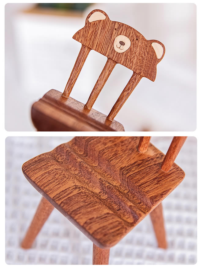 Desktop Cute Cartoon Bear Wooden Chair Phone Holder