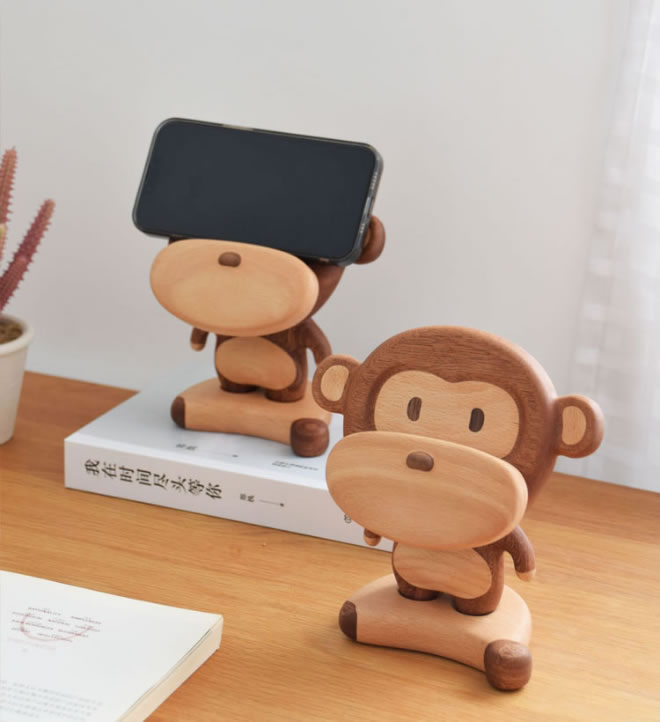 Handmade Wooden Monkey Decoration Mobile Phone Holder