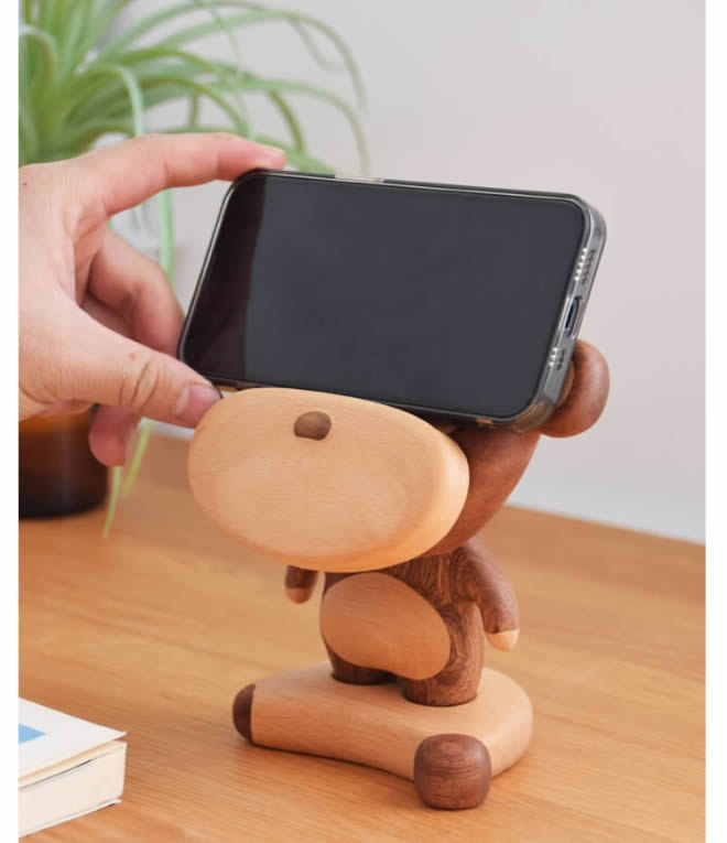 Handmade Wooden Monkey Decoration Mobile Phone Holder