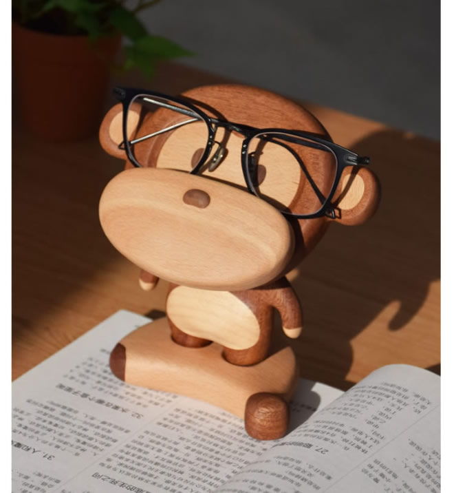 Handmade Wooden Monkey Decoration Mobile Phone Holder