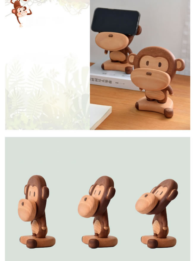 Handmade Wooden Monkey Decoration Mobile Phone Holder