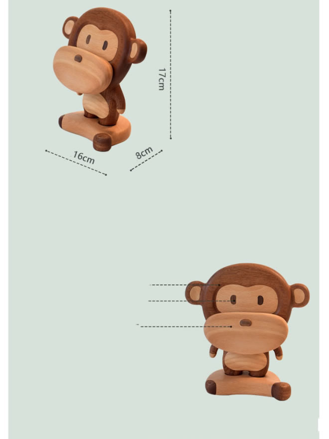 Handmade Wooden Monkey Decoration Mobile Phone Holder