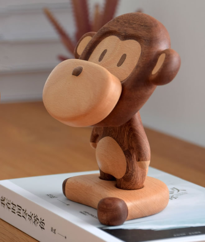 Handmade Wooden Monkey Decoration Mobile Phone Holder