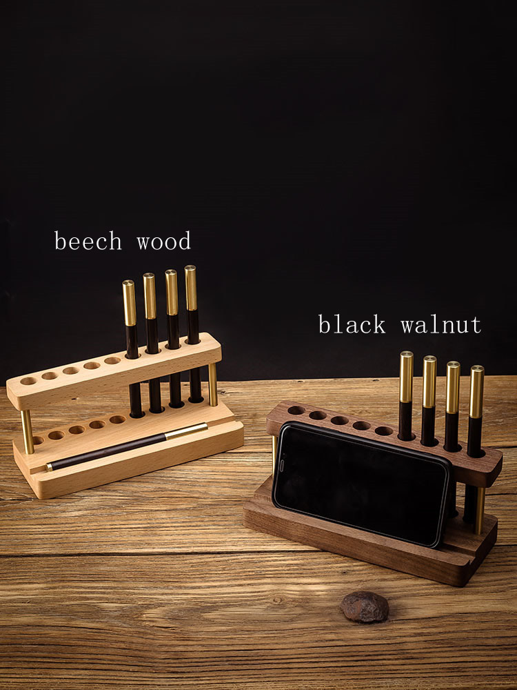 Black Walnut Wood Desk Organizer Pen Holders Phone Stand