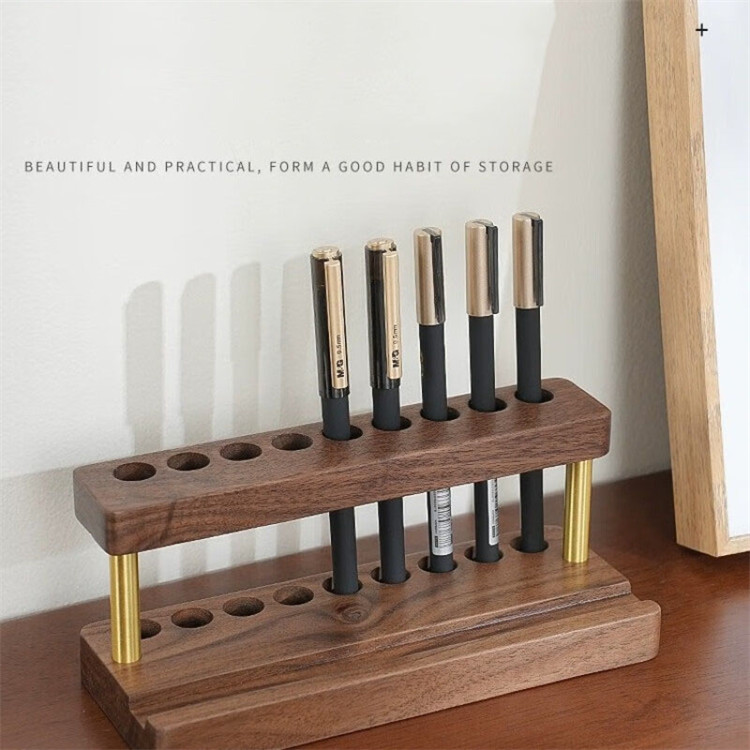 Black Walnut Wood Desk Organizer Pen Holders Phone Stand