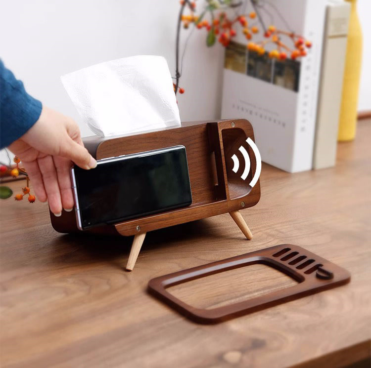 Creative Wooden Tv Tissue Box  Phone Holder