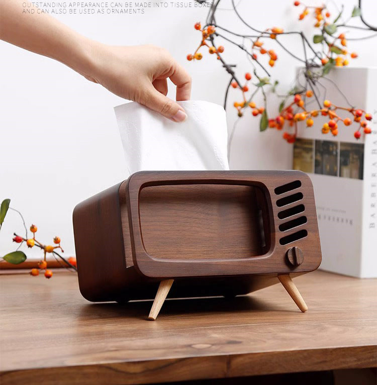 Creative Wooden Tv Tissue Box  Phone Holder