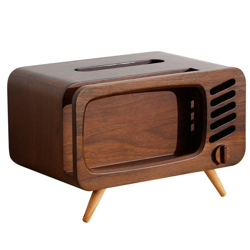 Creative Wooden Tv Tissue Box  Phone Holder