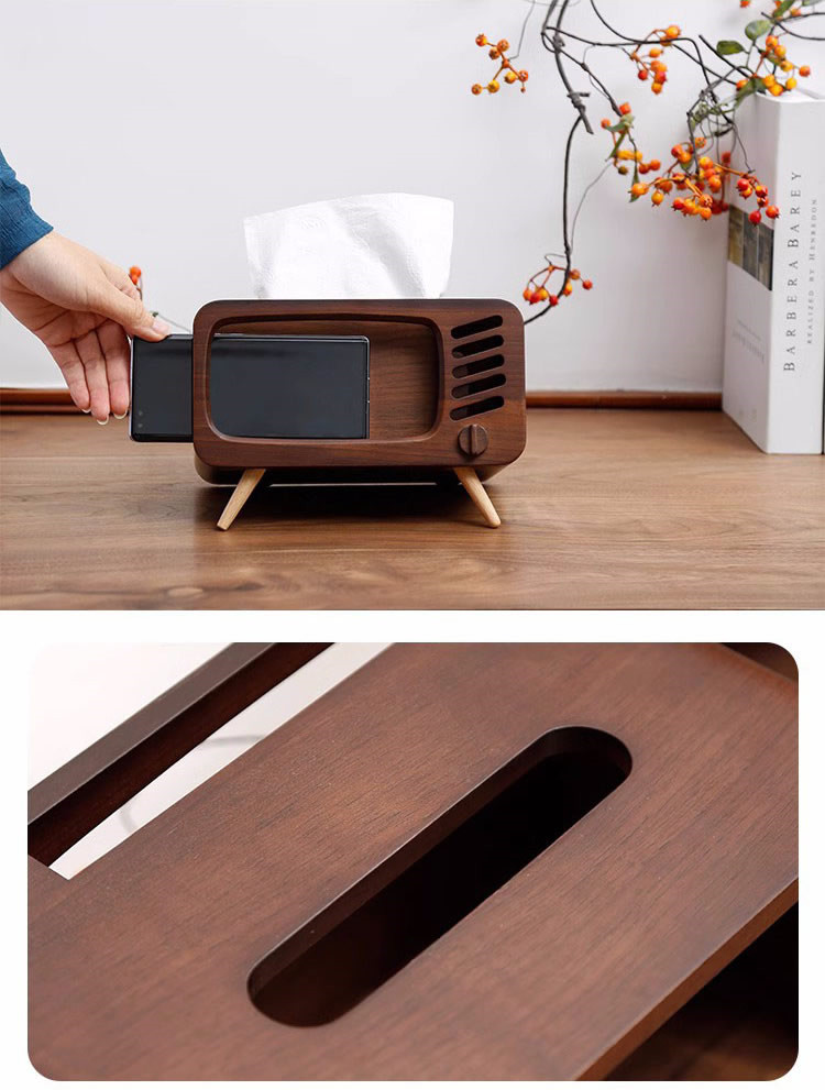 Creative Wooden Tv Tissue Box  Phone Holder