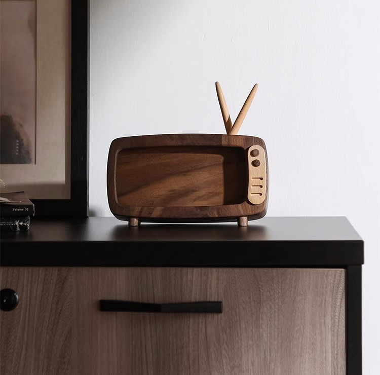Vintage Black Walnut Tv-Shaped Phone Stand
