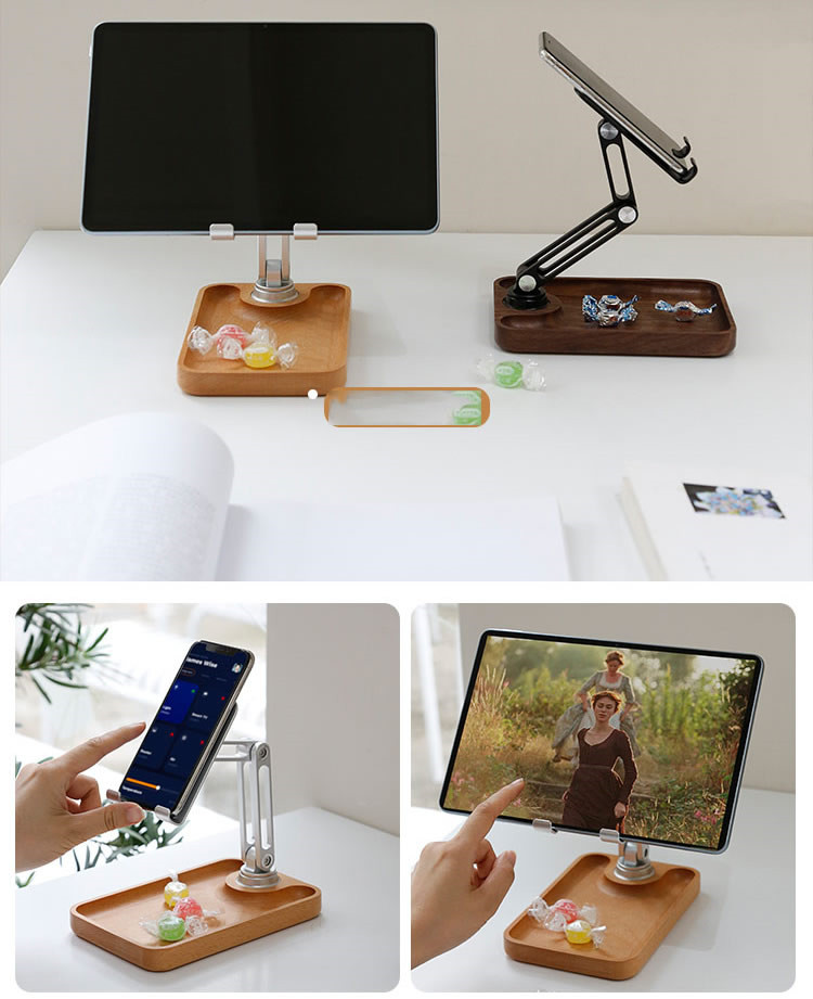 Wooden 360-Degree Rotation, Folding Mobile Phone Holder