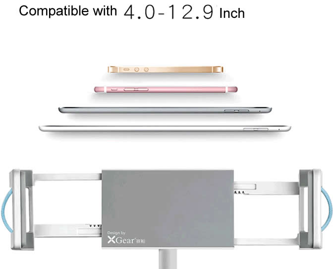 Adjustable Flexible Floor Mount Stand For iPad Pro 12.9 inch, 4-12.9 inch iPad Tablets Smartphones