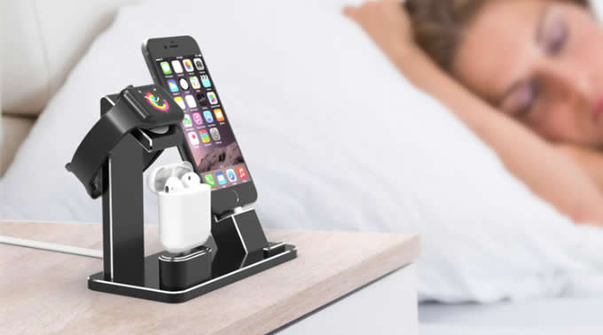 Aluminum Apple Watch Charging Stand AirPods Stand Charging Docks Holder for Apple Watch Series 3/2/1/ AirPods/ iPhone X/8/8Plus/7/7 Plus /6S /6S Plus/ iPad 