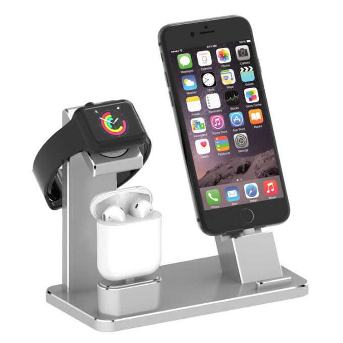 Aluminum Apple Watch Charging Stand AirPods Stand Charging Docks Holder for Apple Watch Series 3/2/1/ AirPods/ iPhone X/8/8Plus/7/7 Plus /6S /6S Plus/ iPad 