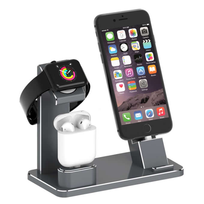 Aluminum Apple Watch Charging Stand AirPods Stand Charging Docks Holder for Apple Watch Series 3/2/1/ AirPods/ iPhone X/8/8Plus/7/7 Plus /6S /6S Plus/ iPad 
