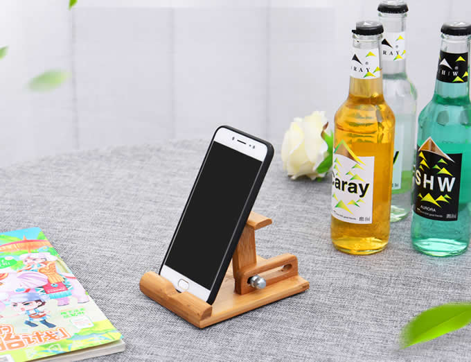 Bamboo Adjustable Cell Phone Smartphone Stand Holder