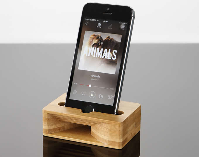  Bamboo Cell Phone Stand Dock with Sound Amplifier