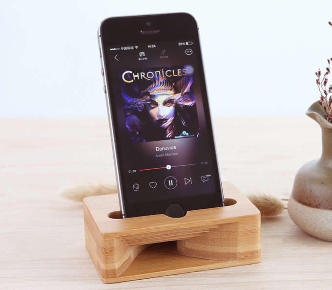  Bamboo Cell Phone Stand Dock with Sound Amplifier