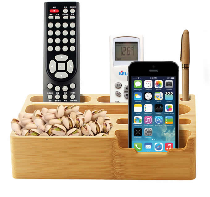 Bamboo Desk Organizer Cell Phone TV Remote Control Holder Caddy Office Supplies Storage Box Organizer Pens/Pencils Holder