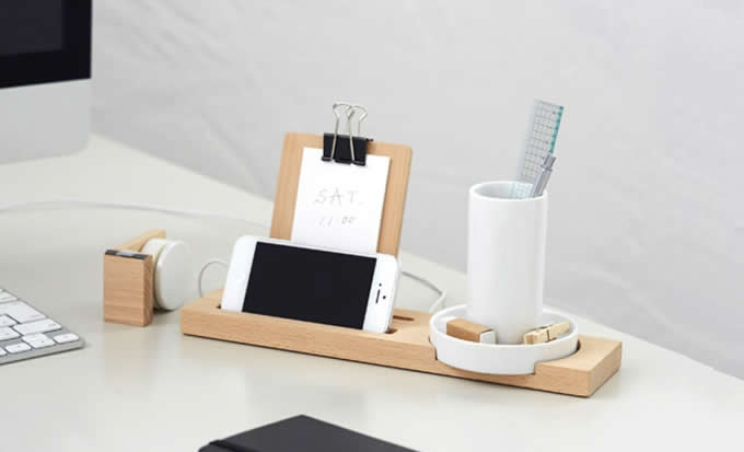 Bamboo Multifunction  Smart phone Charging Station and Desktop organizer