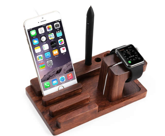  Bamboo Wood Charge Dock Holder for Apple Watch & Docking Station Cradle Bracket for Ipod Iphone Ipad & Other Phones Tablets  