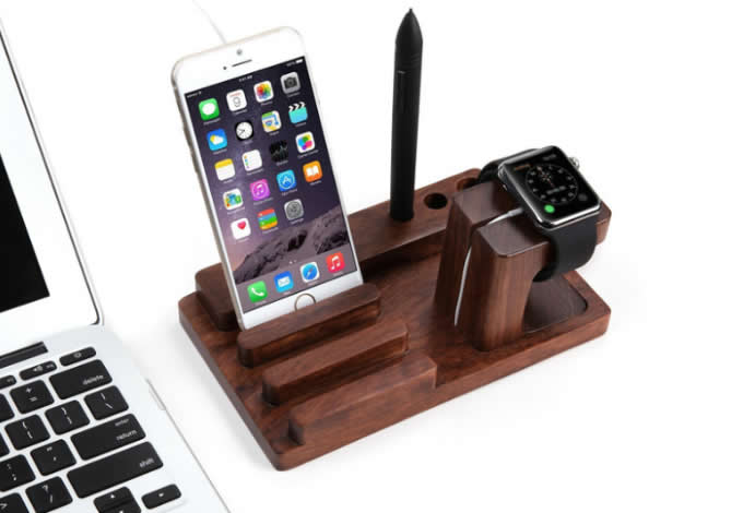  Bamboo Wood Charge Dock Holder for Apple Watch & Docking Station Cradle Bracket for Ipod Iphone Ipad & Other Phones Tablets  