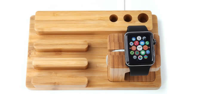  Bamboo Wood Charge Dock Holder for Apple Watch & Docking Station Cradle Bracket for Ipod Iphone Ipad & Other Phones Tablets  