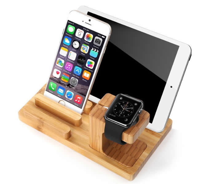  Bamboo Wood Charge Dock Holder for Apple Watch & Docking Station Cradle Bracket for Ipod Iphone Ipad & Other Phones Tablets  