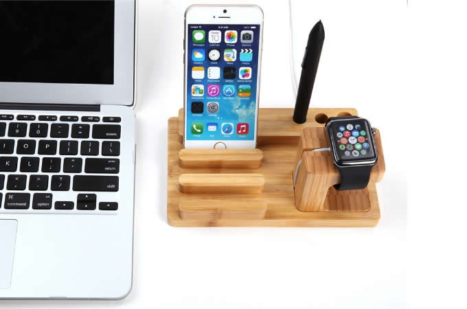  Bamboo Wood Charge Dock Holder for Apple Watch & Docking Station Cradle Bracket for Ipod Iphone Ipad & Other Phones Tablets  