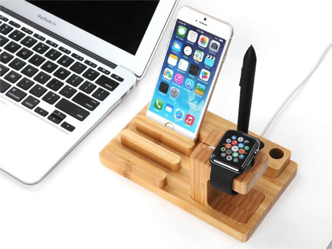  Bamboo Wood Charge Dock Holder for Apple Watch & Docking Station Cradle Bracket for Ipod Iphone Ipad & Other Phones Tablets  