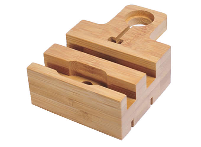  Bamboo Wood iPhone Apple Watch  Cell Phone Charging Station, Docking Stations Organizer Stand 