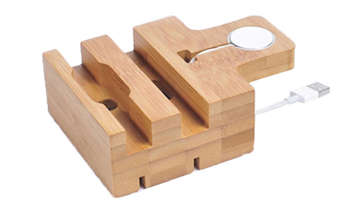  Bamboo Wood iPhone Apple Watch  Cell Phone Charging Station, Docking Stations Organizer Stand 