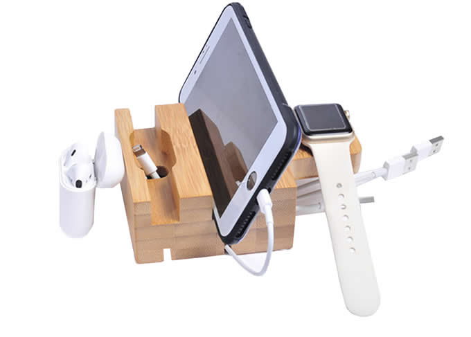  Bamboo Wood iPhone Apple Watch  Cell Phone Charging Station, Docking Stations Organizer Stand 