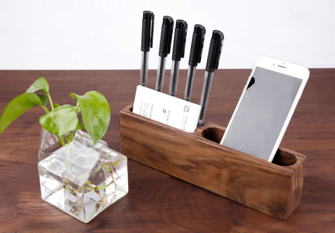 Wooden  Pen Pencil Holder Cell Phone Holder Stand Office Desk Organizer