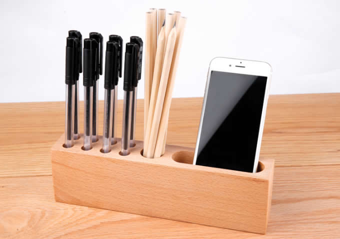 Wooden  Pen Pencil Holder Cell Phone Holder Stand Office Desk Organizer