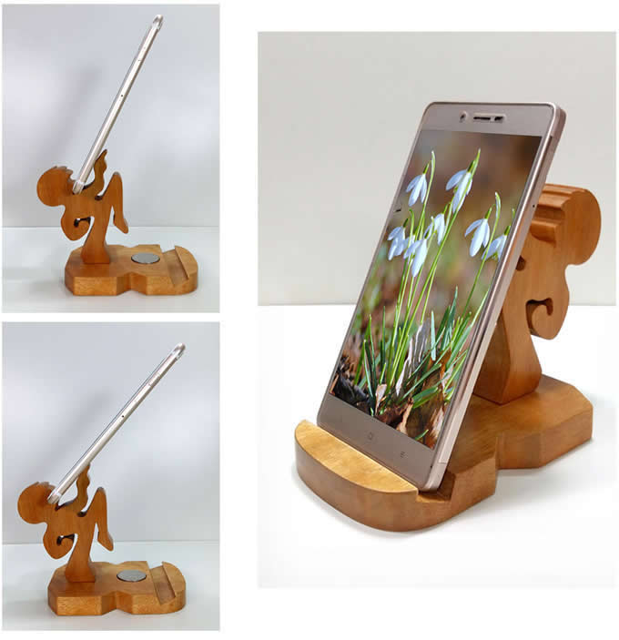 Creative Wooden Decorative Small Humanoid Cell Phone Stand