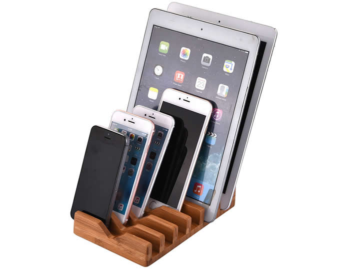 Eco Friendly Bamboo Multi-Device Cords Organizer Stand Charging Station 
