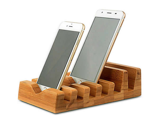 Eco Friendly Bamboo Multi-Device Cords Organizer Stand Charging Station 