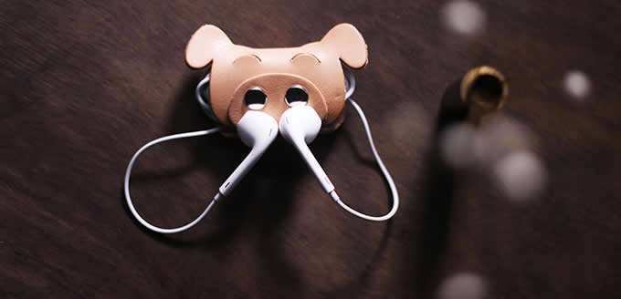  Handmade Leather Animal Face Headphone Earphone Wrap Winder Cord Organizer 