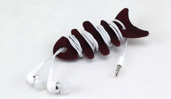 Leather Fish Cord Organizer Holder Headset Headphone Earphone Wrap Winder 
