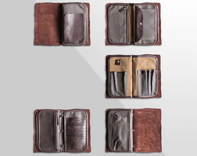 Multi Functional Genuine Leather Wallet Case with Credit Card Holder & Pen Holder & Cable  organization