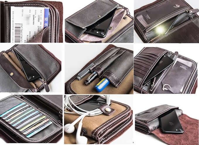 Multi Functional Genuine Leather Wallet Case with Credit Card Holder & Pen Holder & Cable  organization