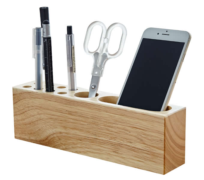 Multipurpose Wooden Pen Pencil Holder Phone Charging Station Stand Desk Organizer