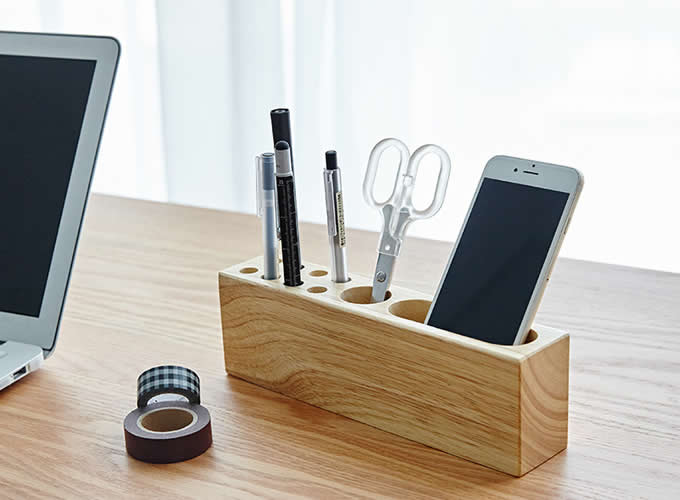 Multipurpose Wooden Pen Pencil Holder Phone Charging Station Stand Desk Organizer