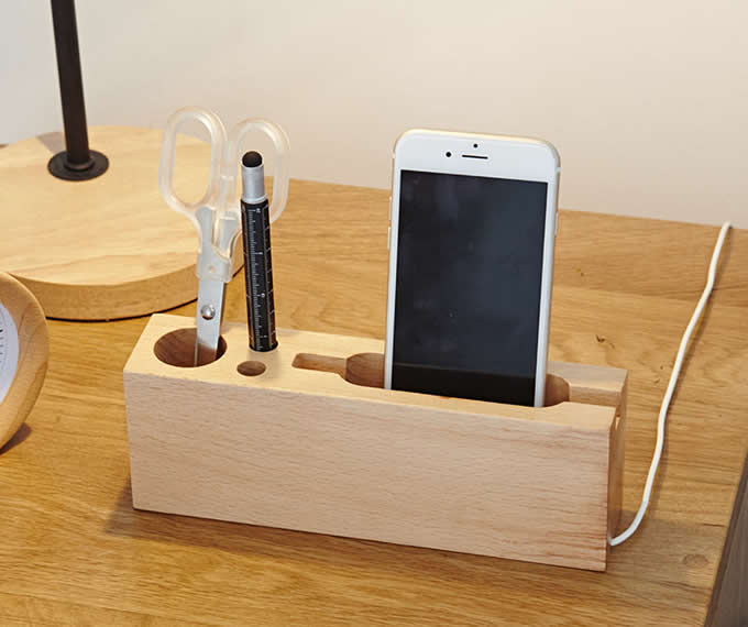 Multipurpose Wooden Pen Pencil Holder Phone Charging Station Stand Desk Organizer