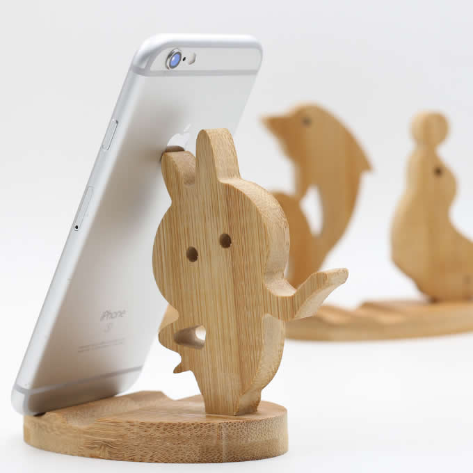 Natural Wooden Cute Cell Phone Holder Stand For iPhone Tablet iPad & other SmartPhone 