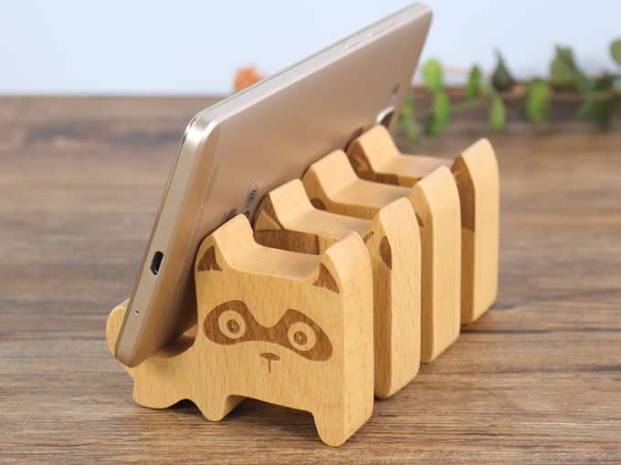  Natural Wooden Mobile Phone Holder Universal Dock With Dog Face for Android Smartphone, Iphone Mobile Phone,Accessories Desk