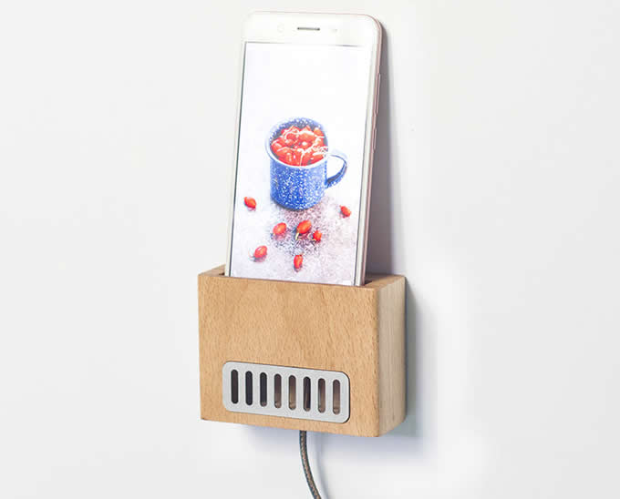   Self Adhesive Wall Wooden  Cell Phone Charging Dock, Sound Amplifier Wooden Amplification Stands  