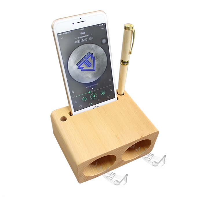 Wooden Cell Phone Sound Amplifier Dock Stand Holder  With Pen Stand