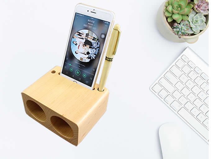 Wooden Cell Phone Sound Amplifier Dock Stand Holder  With Pen Stand